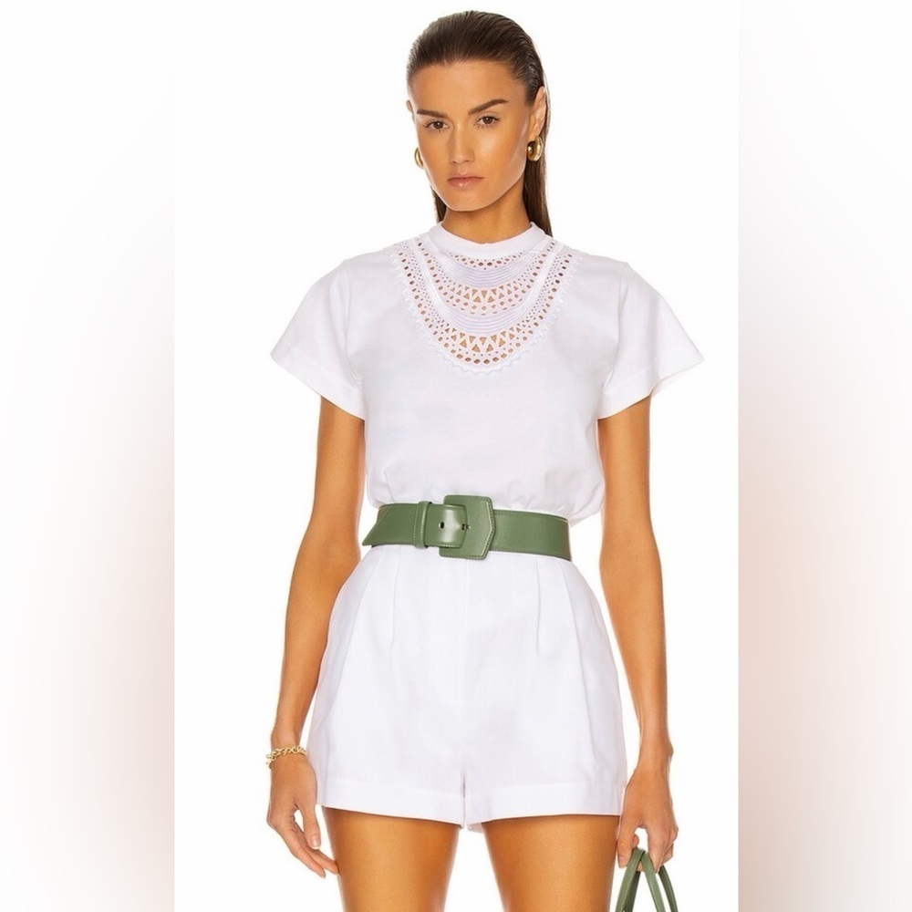 Alaia Jersey Tee with Embroidered eyelet trim